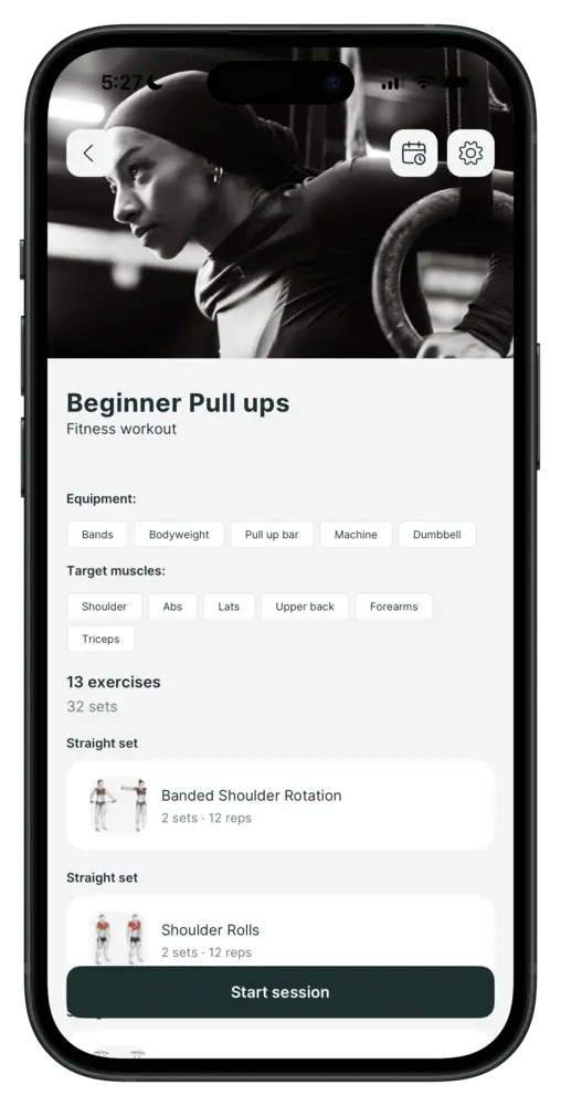 Beginner pull-ups training program in the coaching app