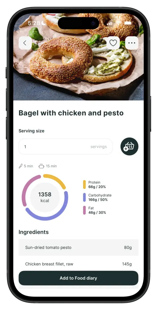 Recipe with calories and macros in the coaching app
